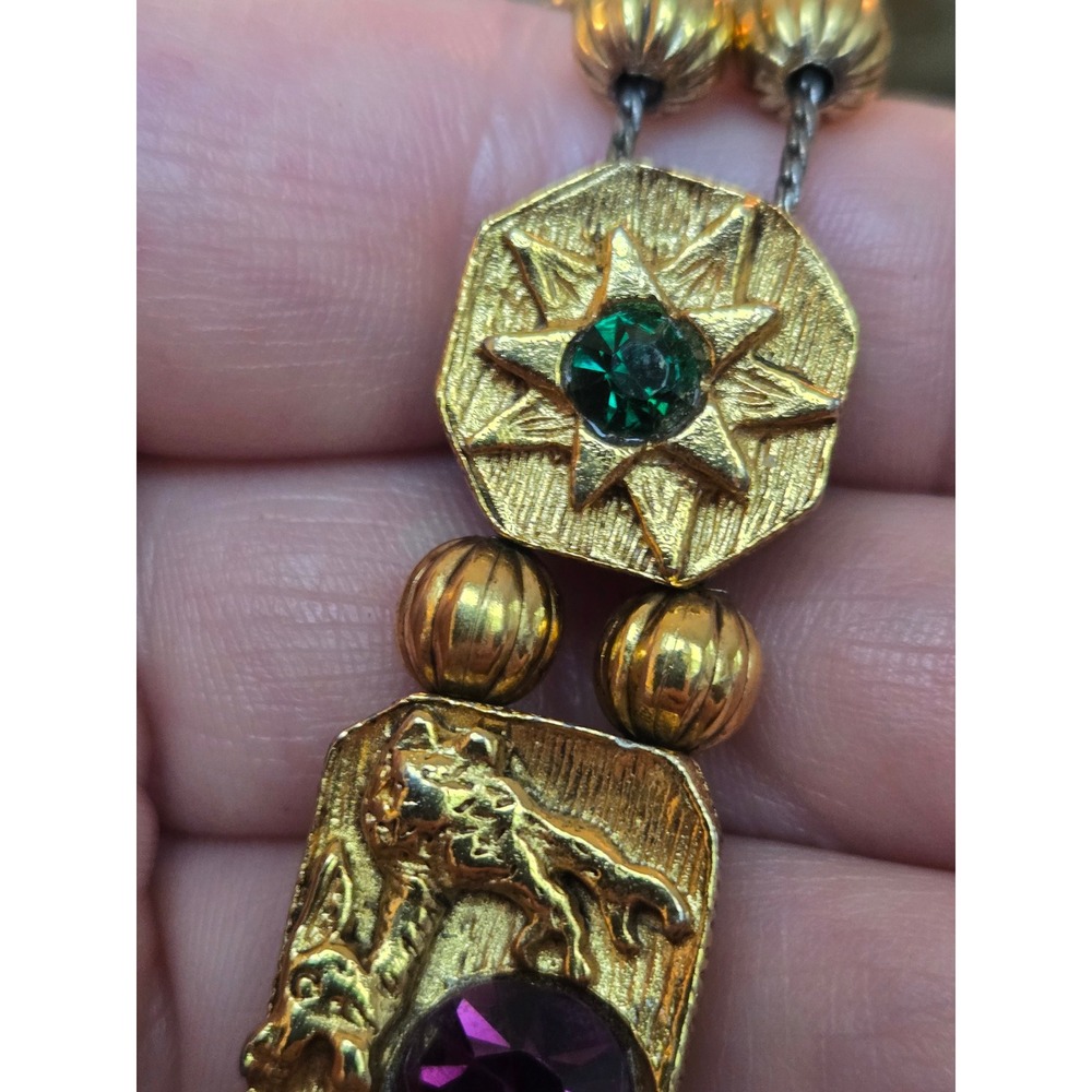 Unsigned Goldette Slide Charm Substantial Bracelet Cameo Snake Safety Chain - Picture 3 of 12